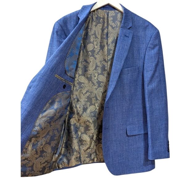 ZeGarie Uomo Men's EU 42R Two Button Blazer 100% Wool Silk Lined in Blue - Picture 4 of 9